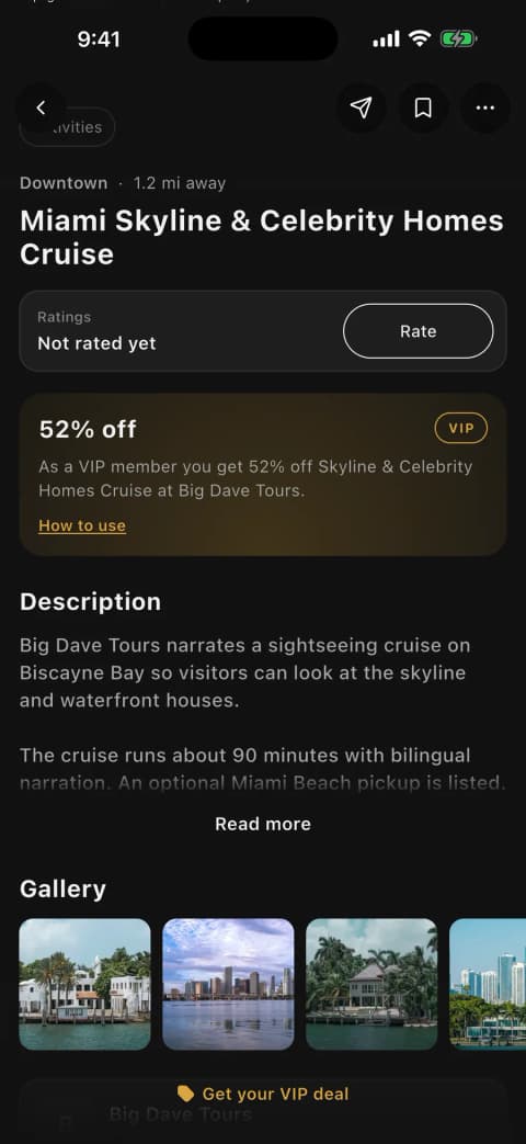 A VIP deal at a partner venue in the Vennu app