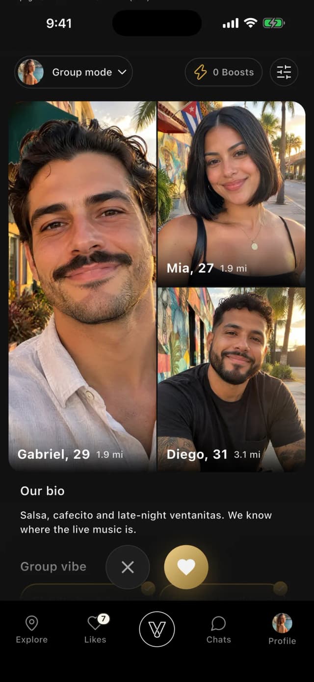 Swiping on another group in Group mode in the Vennu app