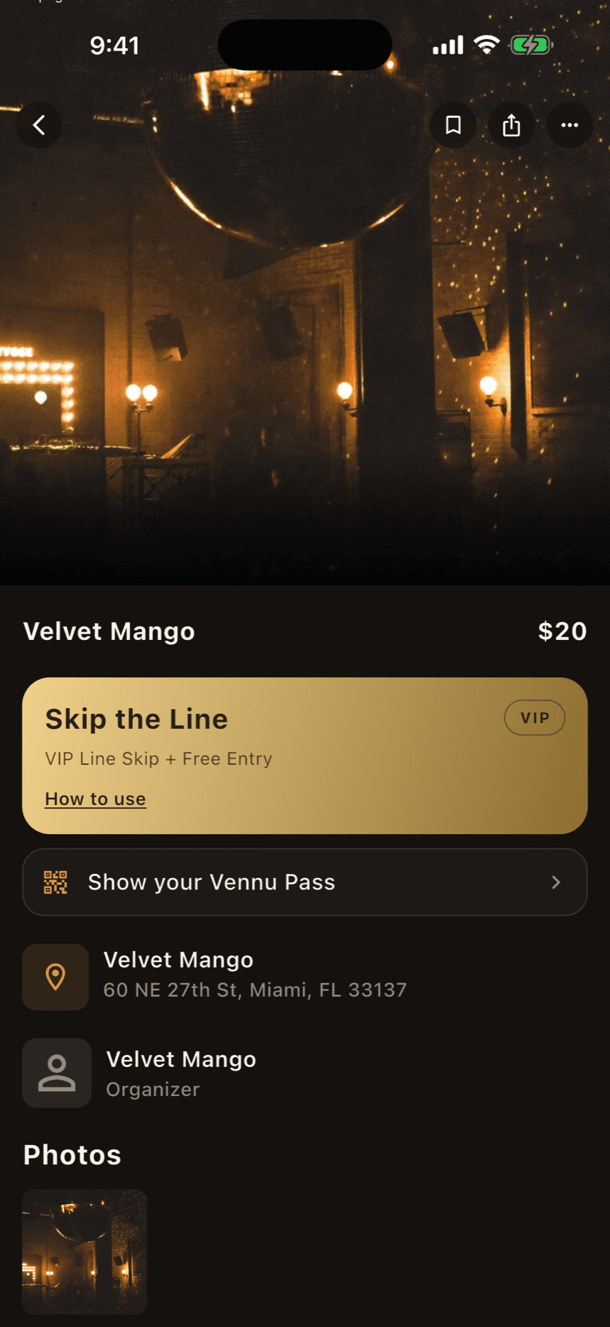 VIP venue perks in Vennu