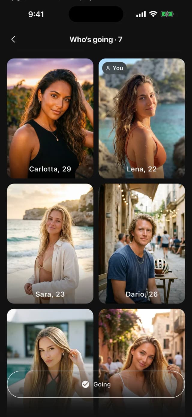 La liste des membres qui vont à un événement dans l’appli Vennu
