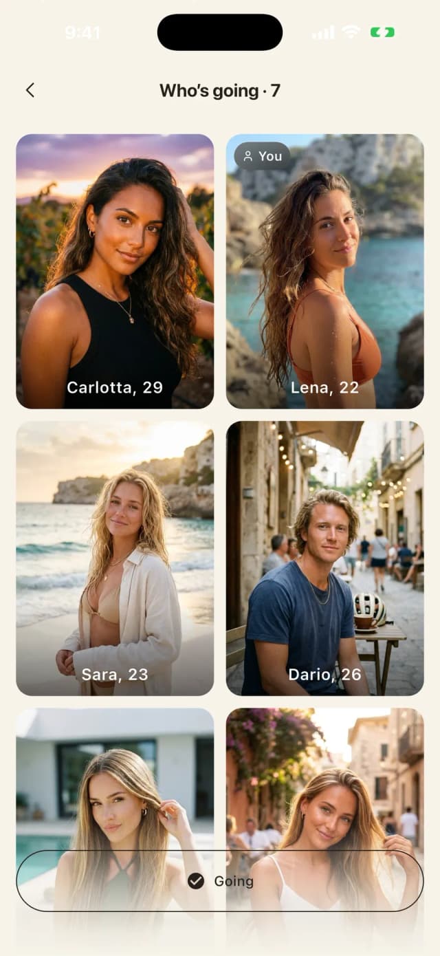La liste des membres qui vont à un événement dans l’appli Vennu